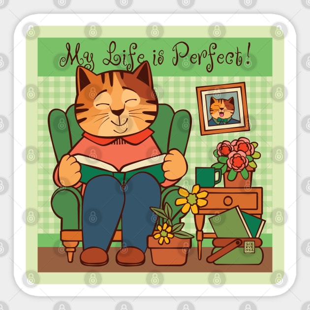 LIfe is Perfect Cat Reading Book at Home Sticker by Sue Cervenka